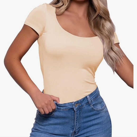 *NWT BelleLovin Round Neck T Shirts Basic Short sleeve Bodysuit Top - Picture 2 of 6